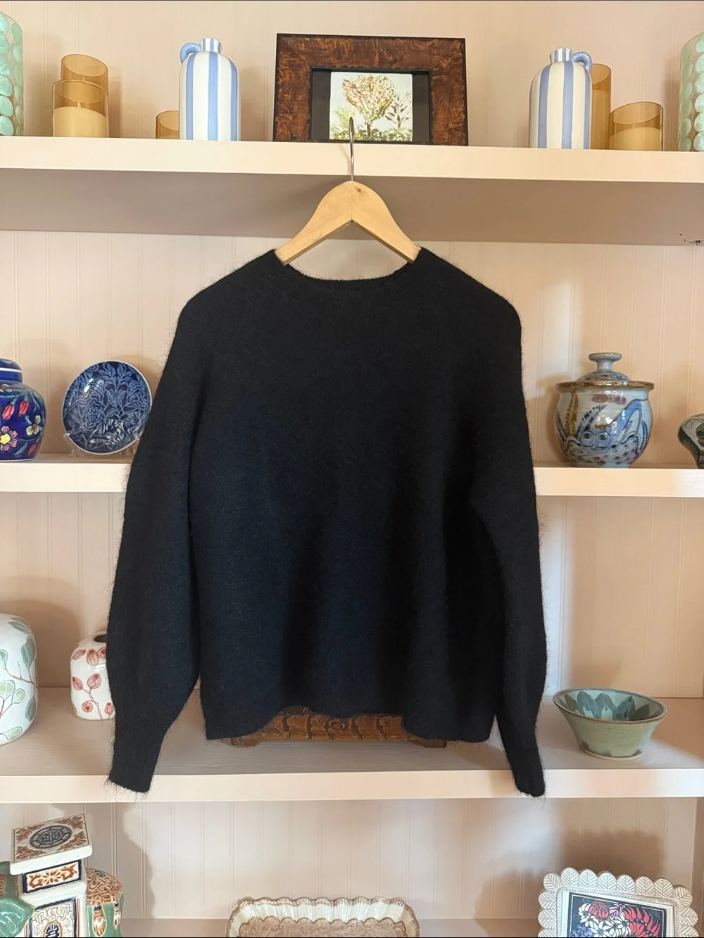 Sezane Louise Black Crewneck Mohair Blend Sweater - Picture 2 of 5
